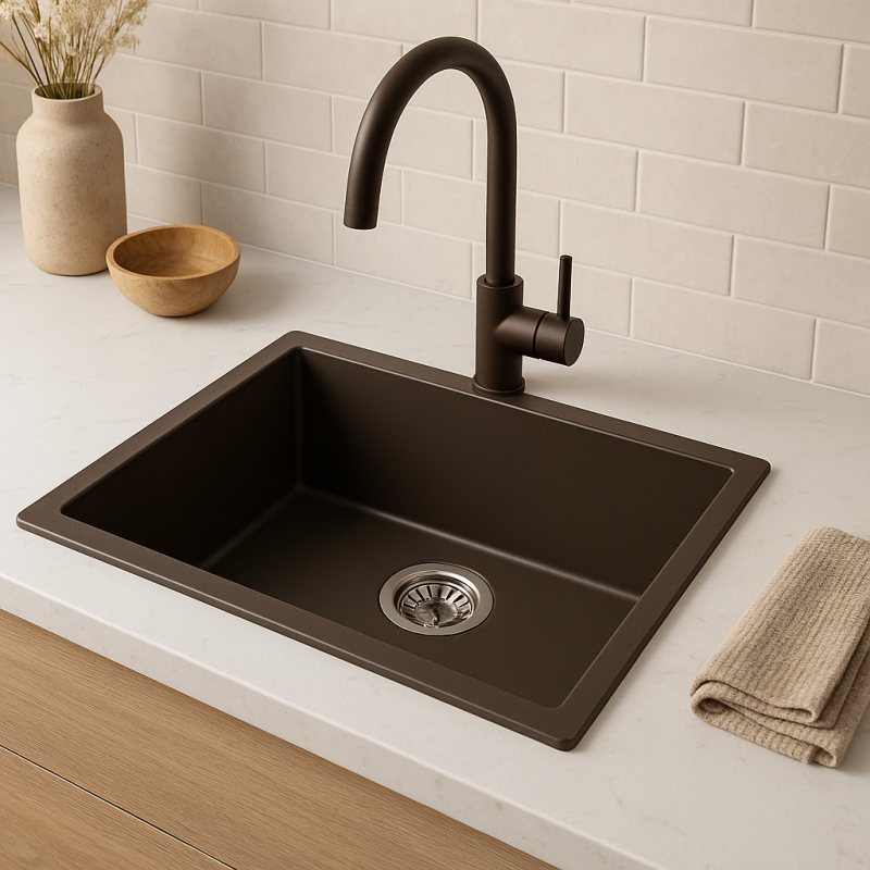 GraniteMy Universal granite café sink 50x40 cm top-mounted, undermount and flush-mount with stainless steel plug 1208967227